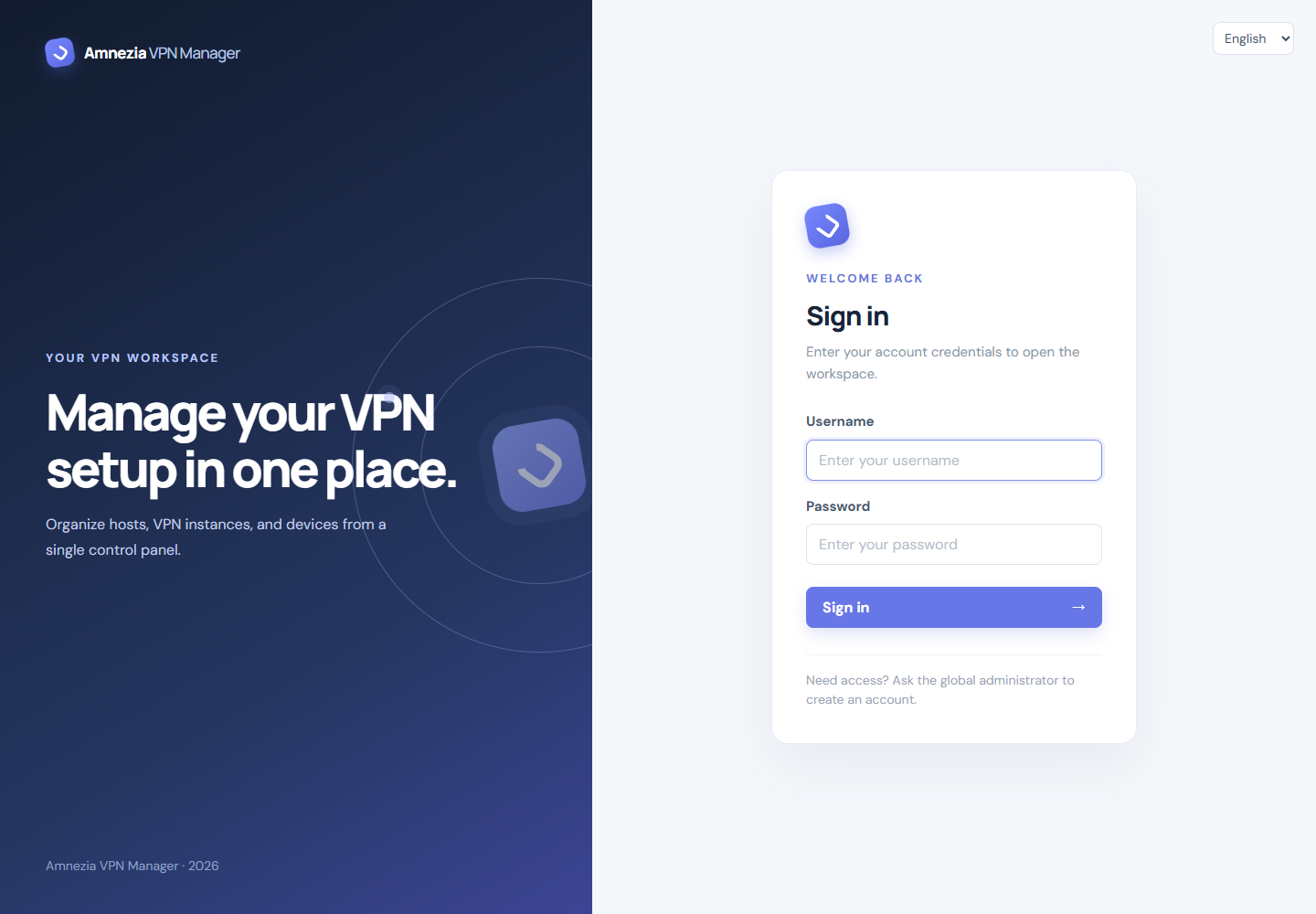 Sign-in and language selection · English interface